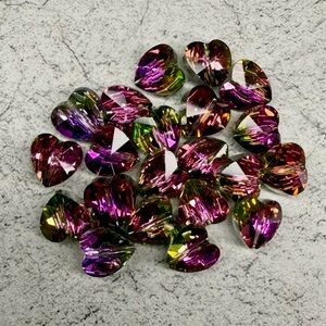Set Of 21 Fuchsia Austrian Crystal Side Drill Heart Beads (Style #5731)